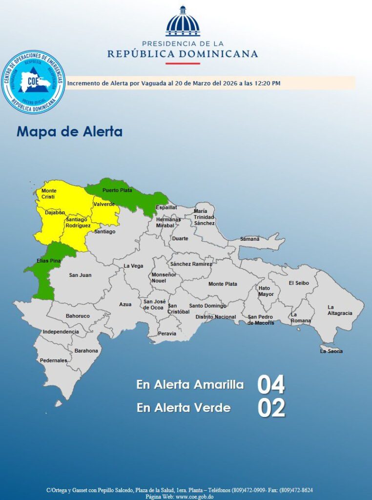 COE incrementa niveles de alerta por vaguada: 4 en verde y 2 en amarillo - Noticias de hoy en República Dominicana | De Último Minuto