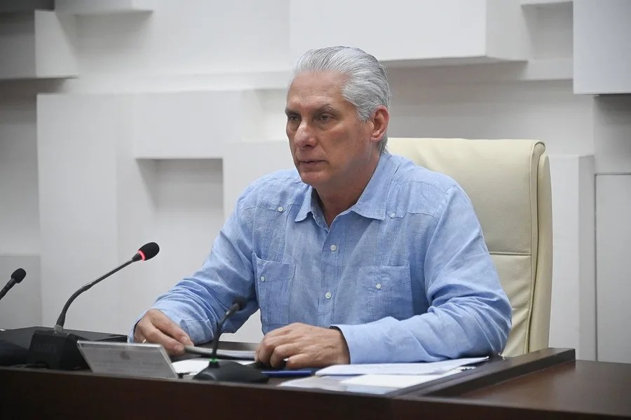 El presidente de Cuba, Miguel Díaz-Canel Bermúdez, durante el mensaje grabado de hoy.  