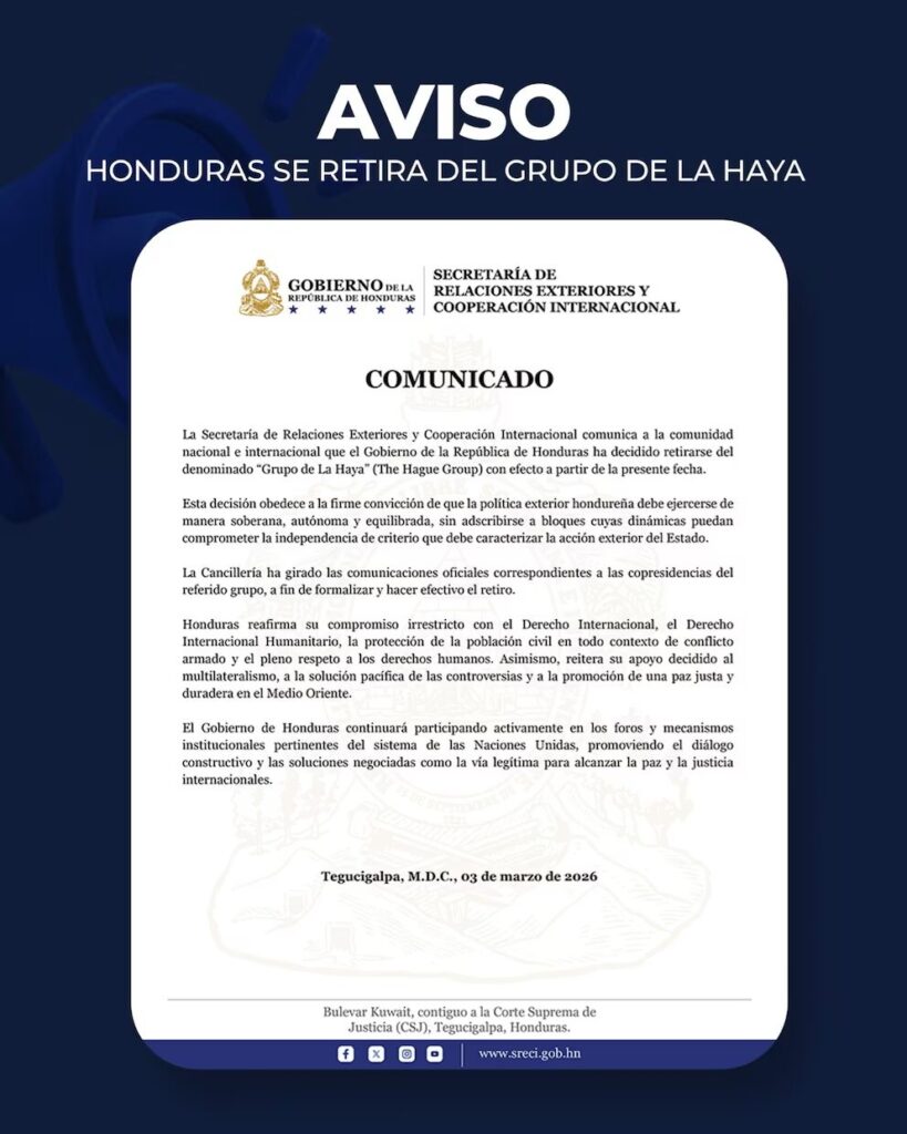 Gobierno de Honduras anuncia su salida inmediata del Grupo de La Haya - Noticias de hoy en República Dominicana | De Último Minuto