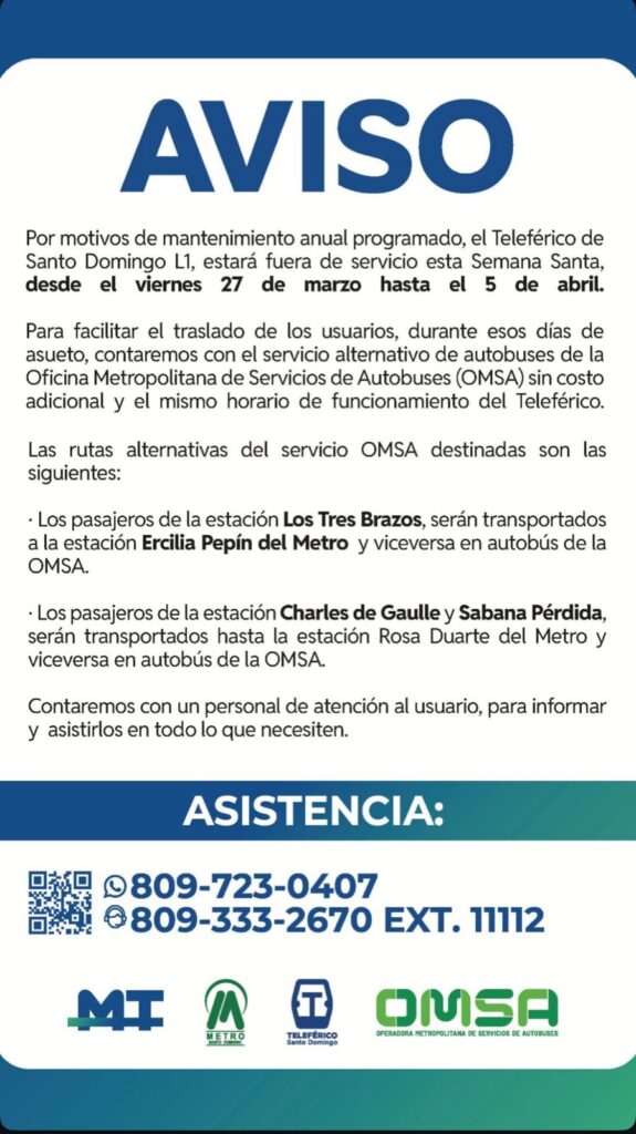 Teleférico de Santo Domingo suspenderá servicio por mantenimiento durante Semana Santa - Noticias de hoy en República Dominicana | De Último Minuto
