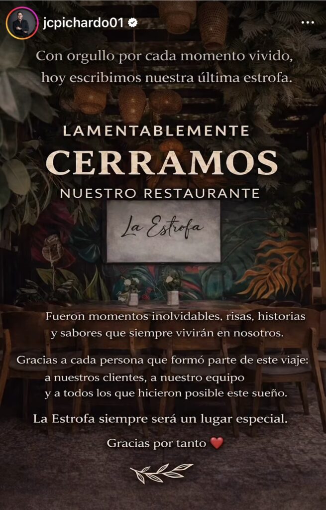Juan Carlos Pichardo anuncia el cierre definitivo de su restaurante La Estrofa - Noticias de hoy en República Dominicana | De Último Minuto
