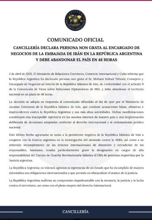 Argentina expulsa al representante diplomático de Irán en su país - Noticias de hoy en República Dominicana | De Último Minuto