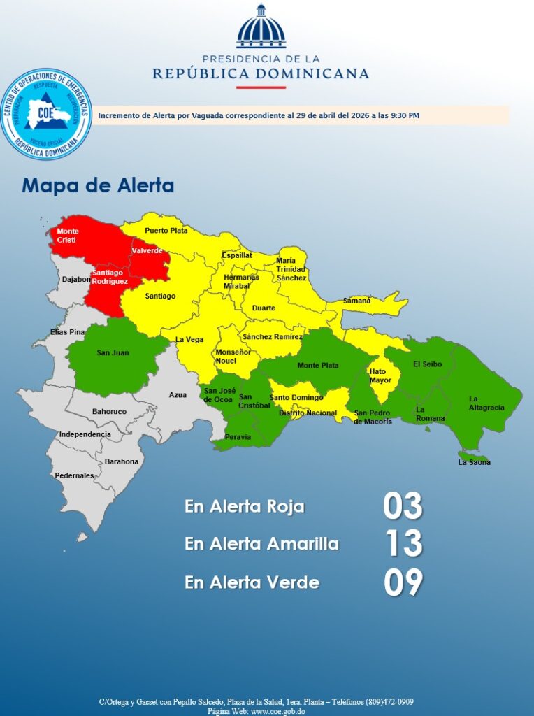 COE aumenta alertas por vaguada: 3 provincias en rojo y varias en vigilancia