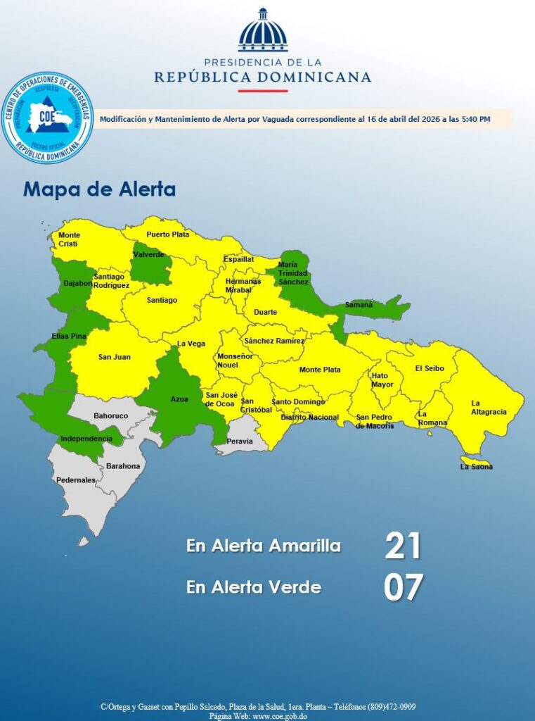 COE coloca 20 provincias en alerta amarilla ante amenaza de fuertes lluvias - Noticias de hoy en República Dominicana | De Último Minuto