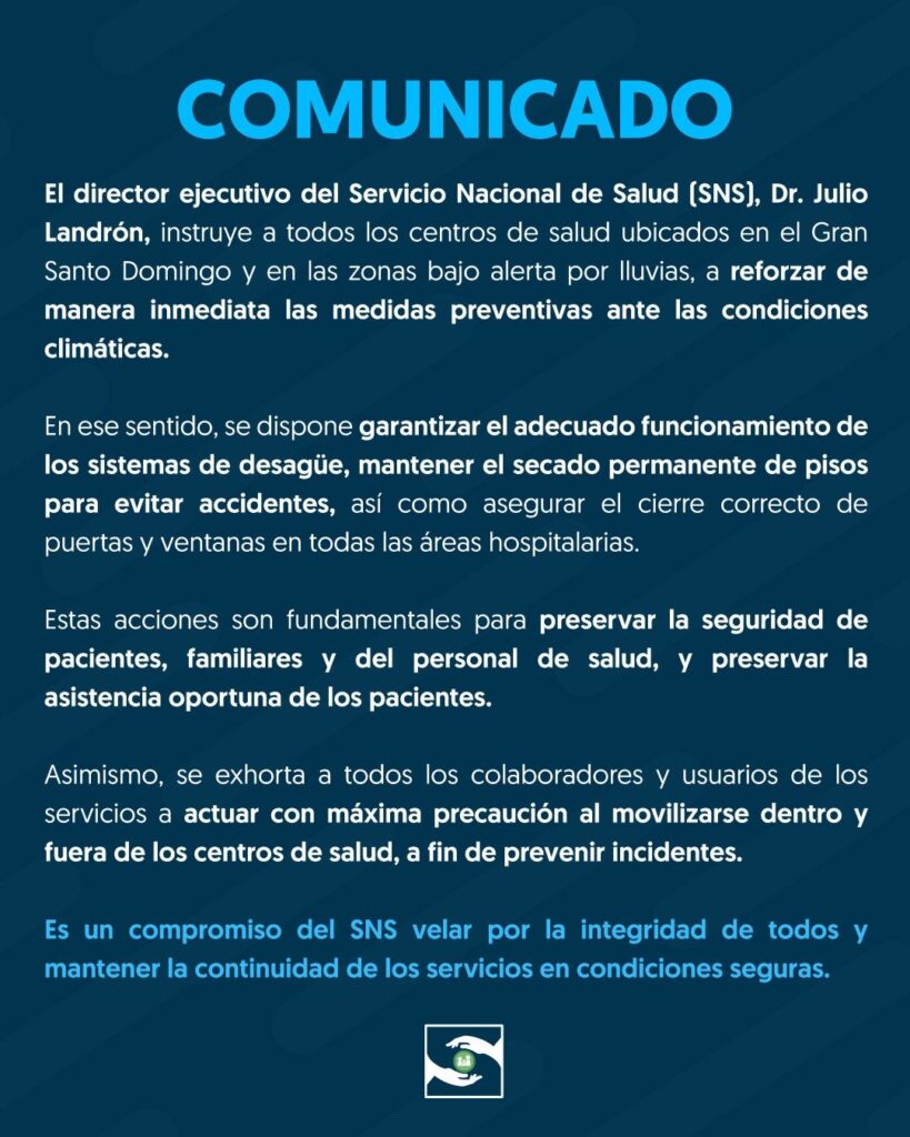 SNS ordena reforzar medidas preventivas en centros de salud por lluvias en el Gran Santo Domingo | 2 | SNS ordena reforzar medidas preventivas en centros de salud por lluvias en el Gran Santo Domingo - Noticias de hoy en República Dominicana | De Último Minuto
