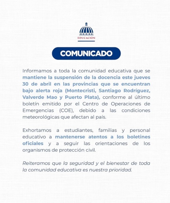 Suspenden docencia en varias zonas por incidencia de vaguada | 2 | Suspenden docencia en varias zonas por incidencia de vaguada - Noticias de hoy en República Dominicana | De Último Minuto