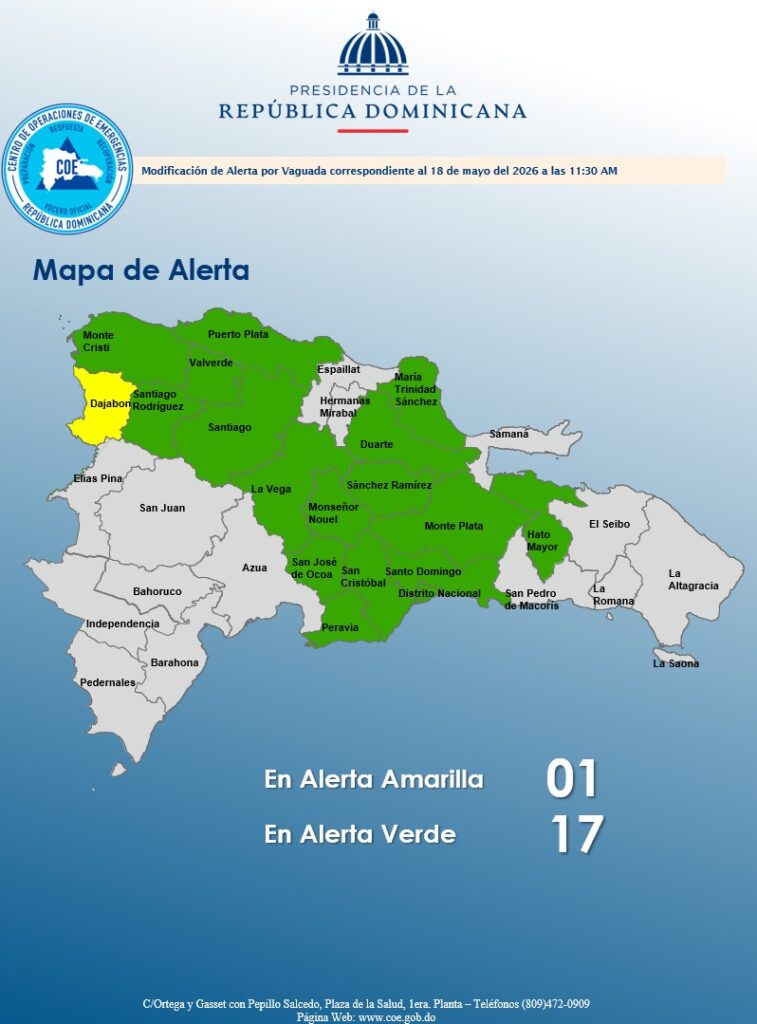 COE coloca 17 provincias en alerta verde y a Dajabón en amarilla por efectos de vaguada | 2 | COE coloca 17 provincias en alerta verde y a Dajabón en amarilla por efectos de vaguada - Noticias de hoy en República Dominicana | De Último Minuto