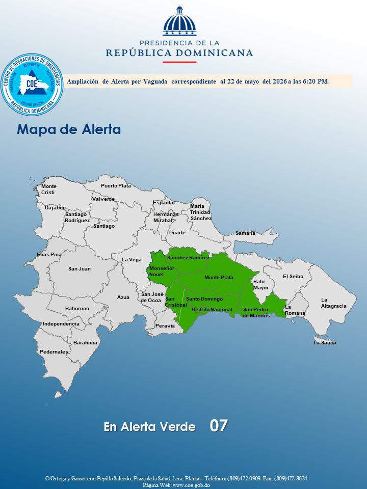 COE coloca seis provincias y el Distrito Nacional en alerta verde por lluvias | 2 | COE coloca seis provincias y el Distrito Nacional en alerta verde por lluvias