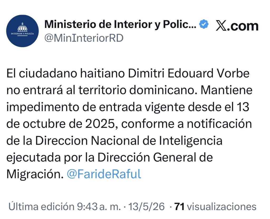 República Dominicana reafirma impedimento de entrada a ciudadano haitiano Dimitri Edouard Vorbe | 2 | República Dominicana reafirma impedimento de entrada a ciudadano haitiano Dimitri Edouard Vorbe - Noticias de hoy en República Dominicana | De Último Minuto