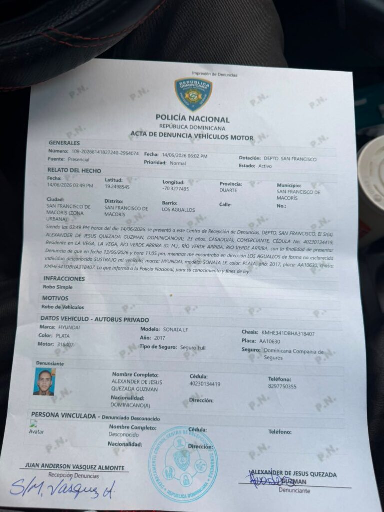Denuncian robo de vehículo el pasado fin de semana en San Francisco de Macorís | 1 | Denuncian robo de vehículo el pasado fin de semana en San Francisco de Macorís - Noticias de hoy en República Dominicana | De Último Minuto