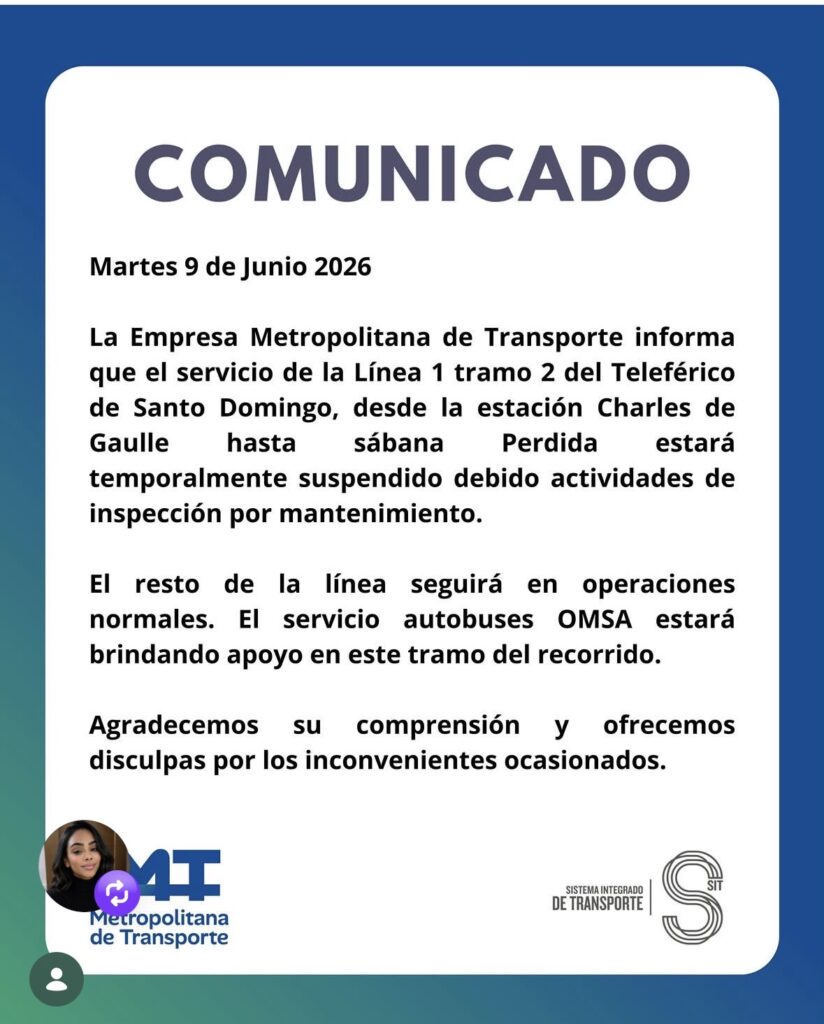 Suspenden temporalmente tramo de la Línea 1 del Teleférico de Santo Domingo por mantenimiento - Noticias de hoy en República Dominicana | De Último Minuto