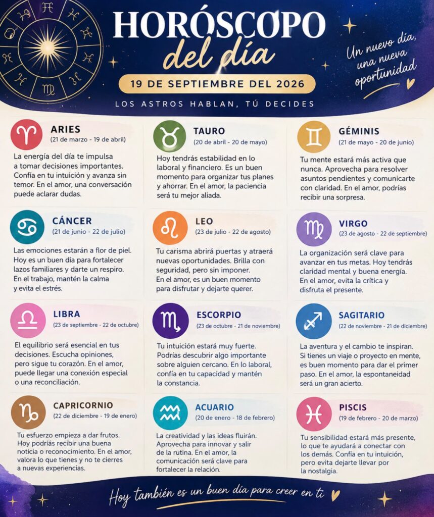 Horóscopo del 19 de septiembre de 2026: descubre qué tienen preparado los astros