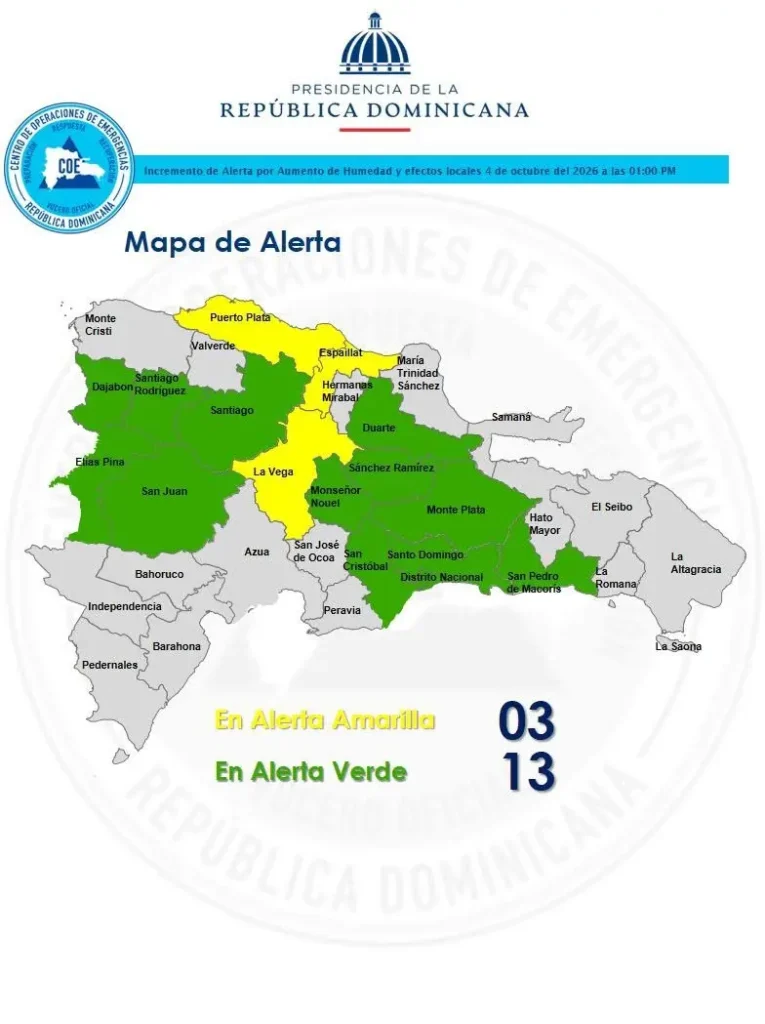 COE eleva alerta por vaguada: tres provincias en amarillo y 13 en verde