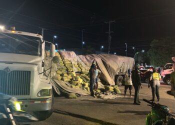 Patana cargada de cemento se vuelca en la Charles de Gaulle