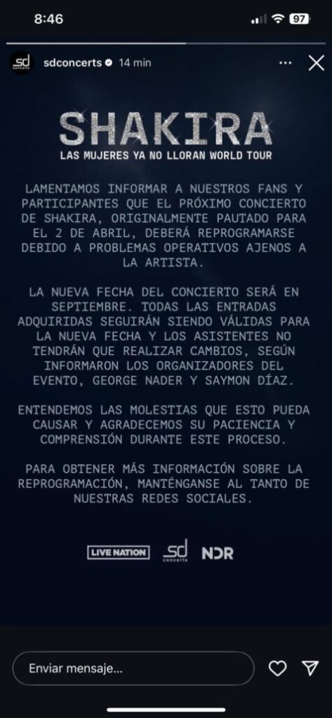 Concierto de Shakira en RD es pospuesto para septiembre por problemas operativos | 1 | Concierto de Shakira en RD es pospuesto para septiembre por problemas operativos | De Último Minuto