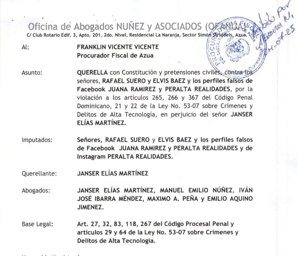 Abogado de Peralta deposita querella por difamación e injuria contra comunicadores y perfiles falsos - Noticias de hoy en República Dominicana | De Último Minuto