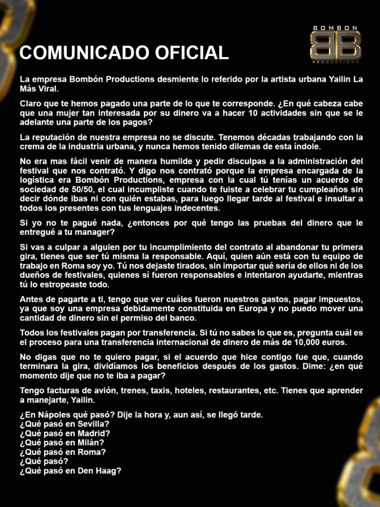 Bombon Productions dice Yailin abandonó equipo de trabajo y desmiente acusaciones | 2 | Bombon Productions dice Yailin abandonó equipo de trabajo y desmiente acusaciones - Noticias de hoy en República Dominicana | De Último Minuto