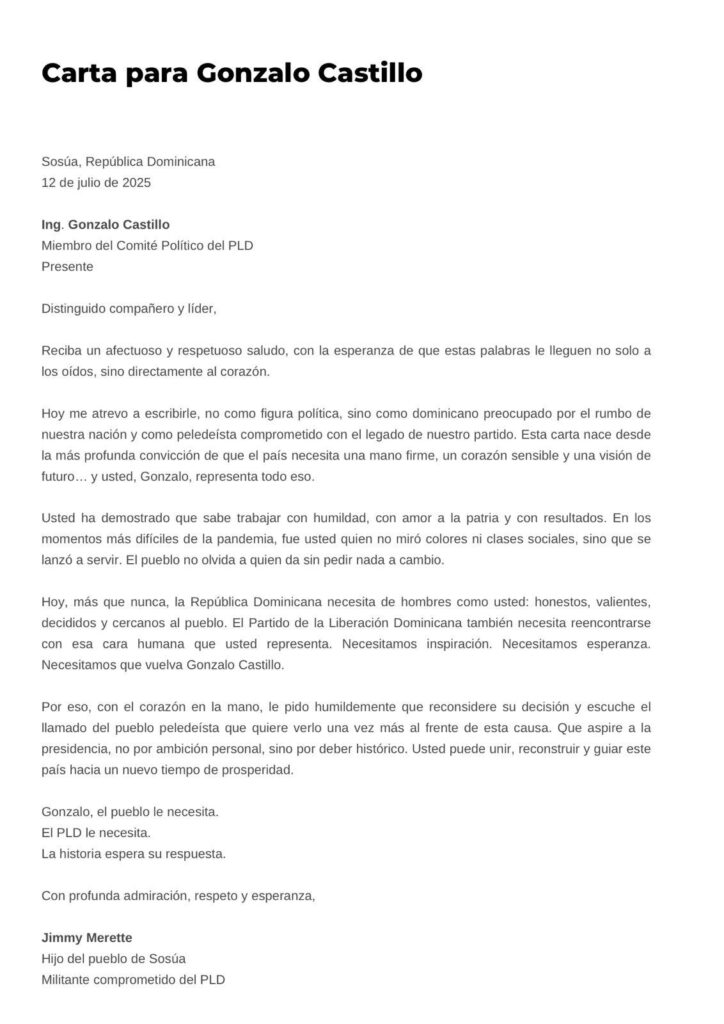 Militante del PLD en Sosúa pide a Gonzalo Castillo volver a aspirar a la presidencia | 2 | Militante del PLD en Sosúa pide a Gonzalo Castillo volver a aspirar a la presidencia - Noticias de hoy en República Dominicana | De Último Minuto