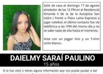 Joven de 15 años desaparecida tras salir a jugar voleibol en San Isidro