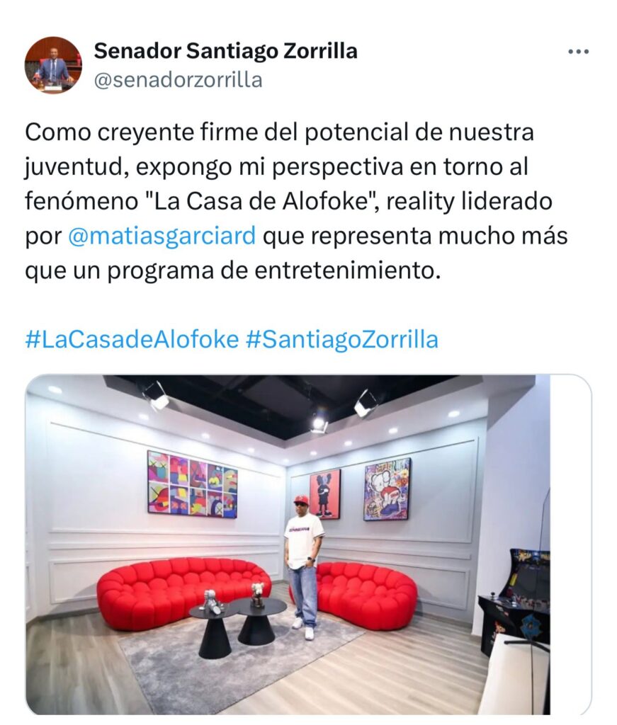 Senador Santiago Zorrilla sobre La Casa de Alofoke: "representa mucho más que un programa de entretenimiento" - Noticias de hoy en República Dominicana | De Último Minuto