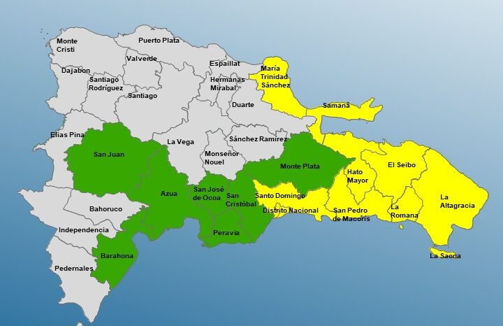 COE mantiene nueve provincias en alerta amarilla y siete en verde por efectos de vaguada