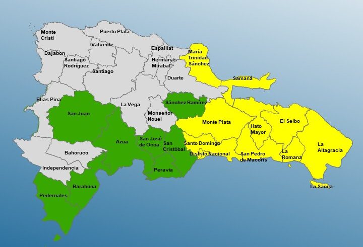 COE eleva a 10 las provincias en alerta amarilla y 8 en verde por lluvias