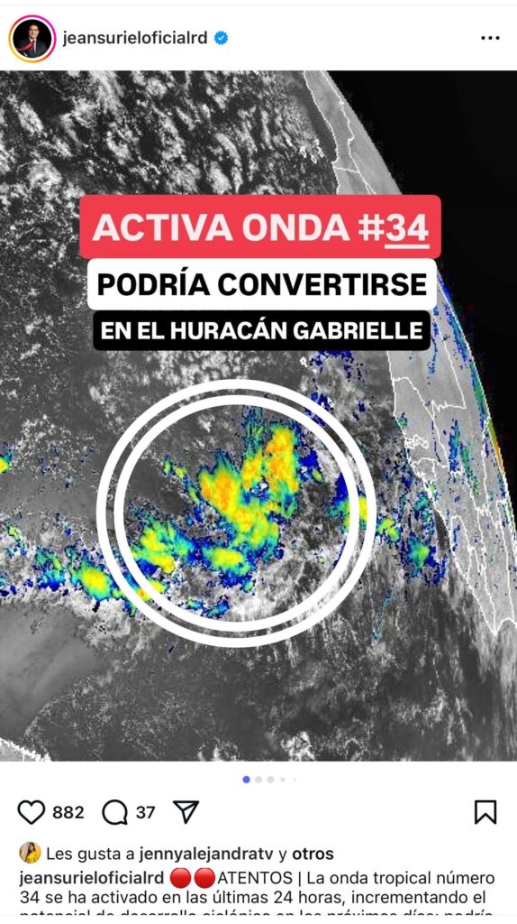 ¡ALERTA! Se activa onda tropical número 34 y podría convertirse en la tormenta Gabrielle - Noticias de hoy en República Dominicana | De Último Minuto