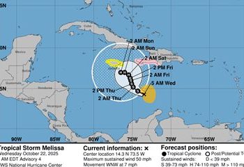 Tormenta Melissa se desplaza al noroeste; autoridades mantienen el monitoreo constante