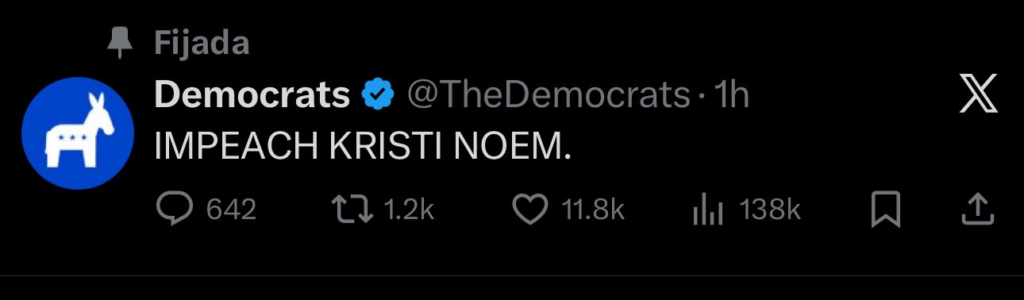 Demócratas publican en su cuenta oficial un único mensaje sin más detalles: “Juicio Político contra Kristi Noem” | 2 | Demócratas publican en su cuenta oficial un único mensaje sin más detalles: “Juicio Político contra Kristi Noem” - Noticias de hoy en República Dominicana | De Último Minuto