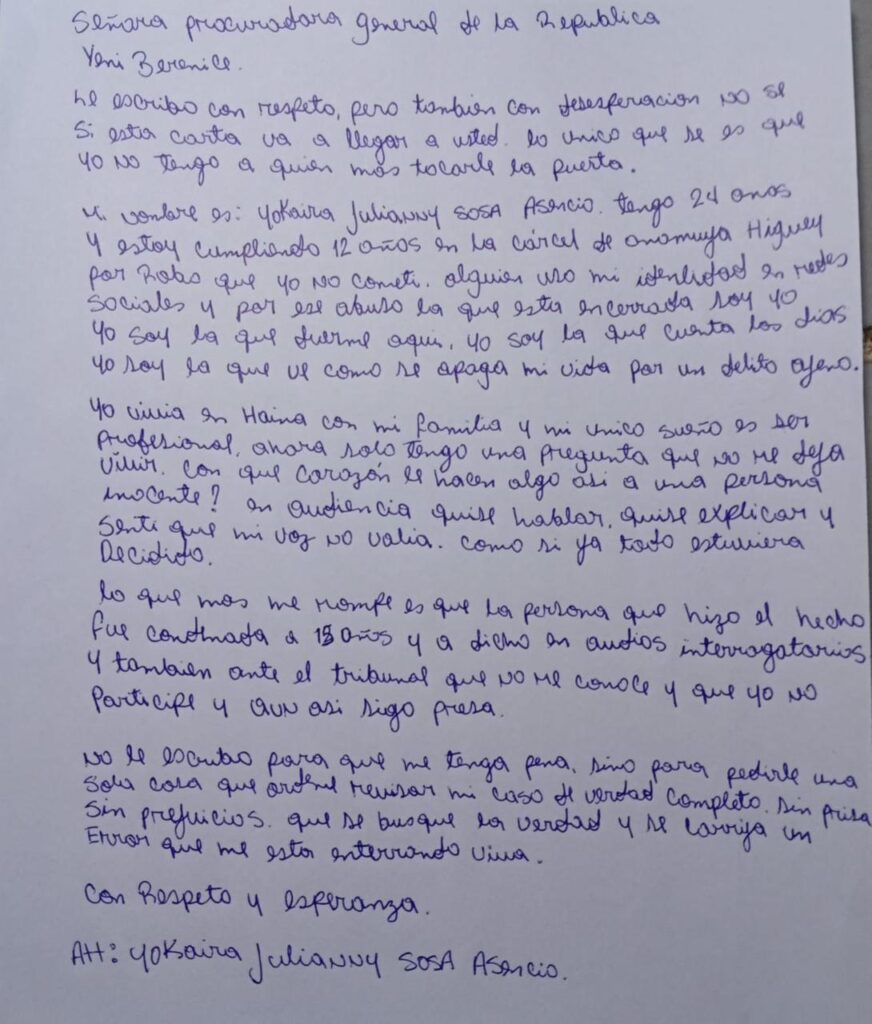 Joven condenada a 12 años pide que se revise su caso mediante carta dirigida a Yeni Berenice - Noticias de hoy en República Dominicana | De Último Minuto