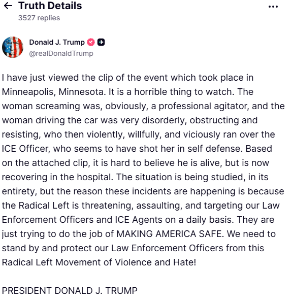 Trump acusa a la víctima de Minéapolis de resistirse y culpa a la «izquierda radical» - Noticias de hoy en República Dominicana | De Último Minuto