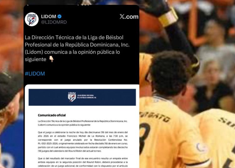 LIDOM confirma que juego de esta noche Toros-Águilas corresponde al partido anulado del 16 de enero