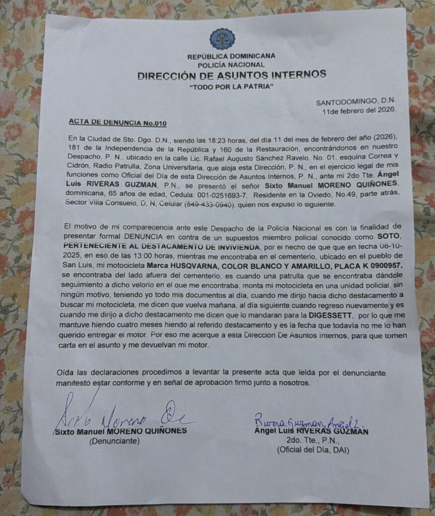 Ciudadano asegura la Policía Nacional retiene su motocicleta por presunto interés del hijo de un General | 3 | Ciudadano asegura la Policía Nacional retiene su motocicleta por presunto interés del hijo de un General - Noticias de hoy en República Dominicana | De Último Minuto