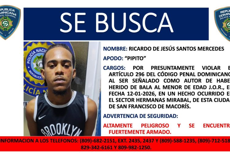 DICRIM activa búsqueda de “Pipito” por herir de bala a menor de 10 años en San Francisco de Macorís