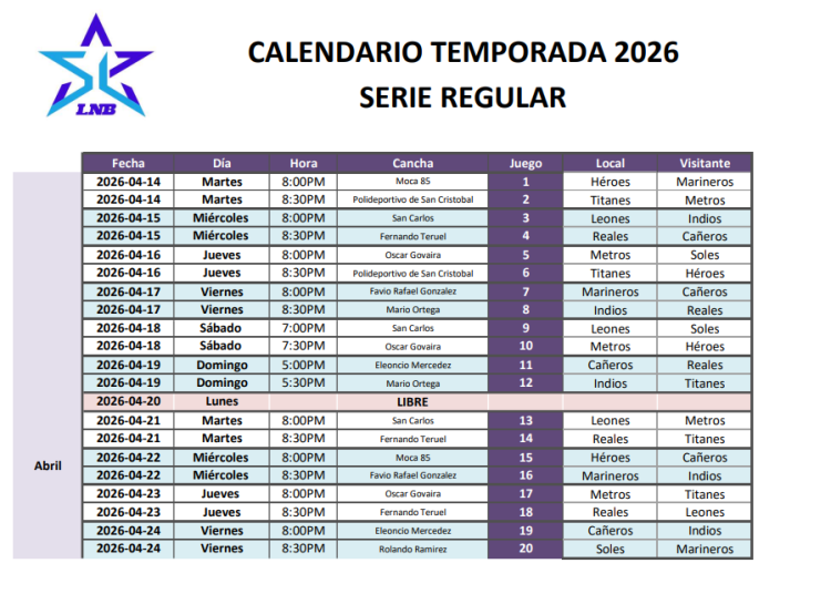 Liga Nacional de Baloncesto presenta su calendario para la temporada 2026