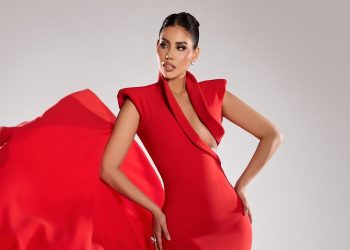 Oriana Falla deslumbra con diseño de Suzelle Taveras en impactante vestido rojo