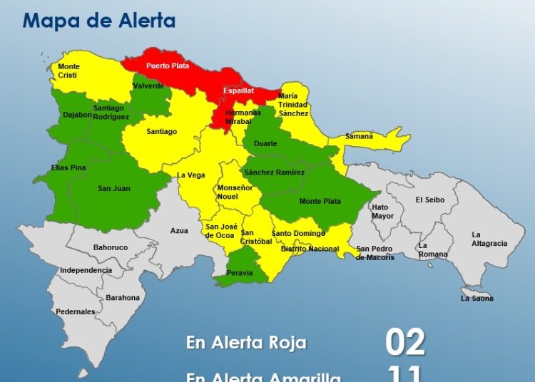 COE eleva a roja la alerta para Puerto Plata y Espaillat ante fuertes lluvias
