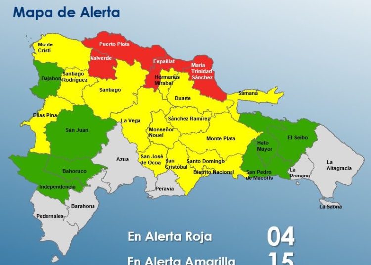 COE eleva a cuatro provincias en alerta roja por lluvias