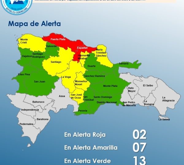 COE coloca 2 provincias en alerta roja y mantiene 7 en alerta amarilla