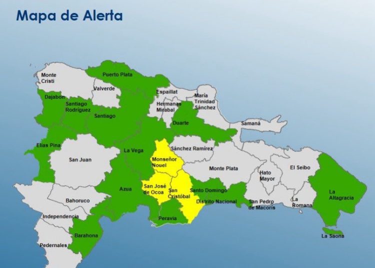 COE eleva a tres las provincias en alerta amarilla y mantiene 12 provincias y el DN en verde por lluvias