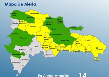 COE eleva alerta amarilla en 14 provincias y el Distrito Nacional por fuertes aguaceros y tormentas este jueves