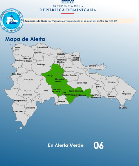 COE eleva a alerta verde a seis provincias por incidencia de vaguada