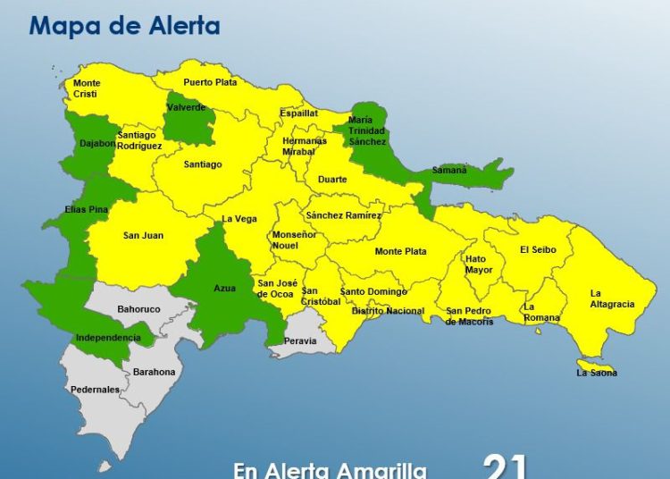 COE coloca 20 provincias en alerta amarilla ante amenaza de fuertes lluvias