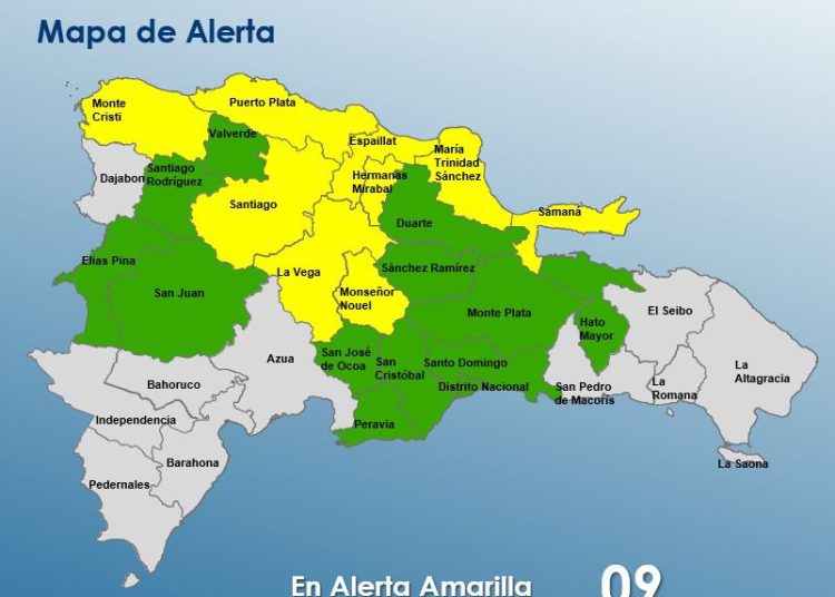 COE mantiene 9 provincias en amarilla y 13 en verde por lluvias este sábado
