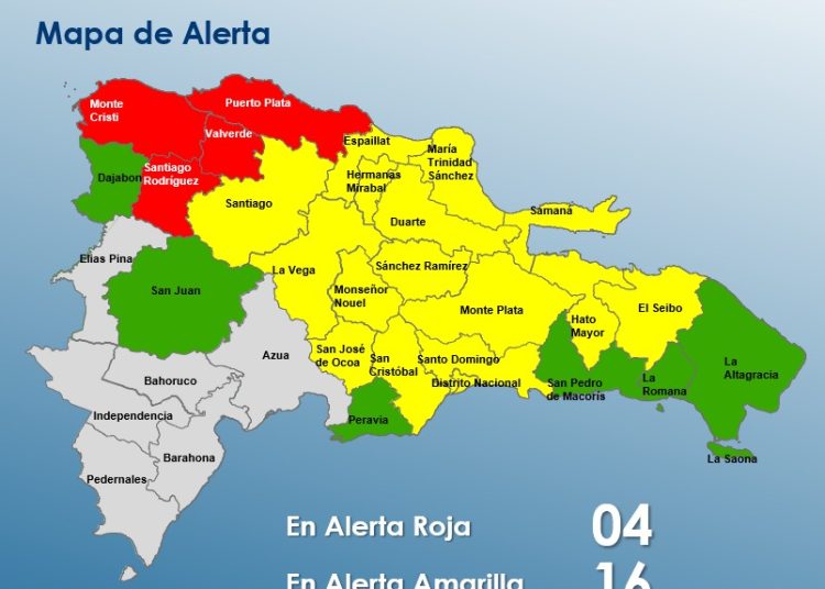 COE coloca 26 provincias en alerta por lluvias; cuatro en nivel rojo