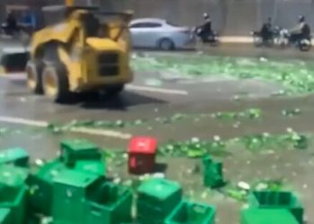 Camión pierde carga de cerveza y provoca caos en la 27 de Febrero