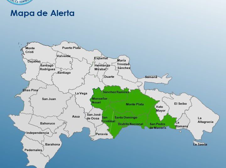 COE coloca seis provincias y el Distrito Nacional en alerta verde por lluvias