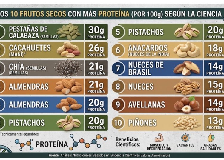 Conoce los 10 frutos secos con más proteína según la ciencia