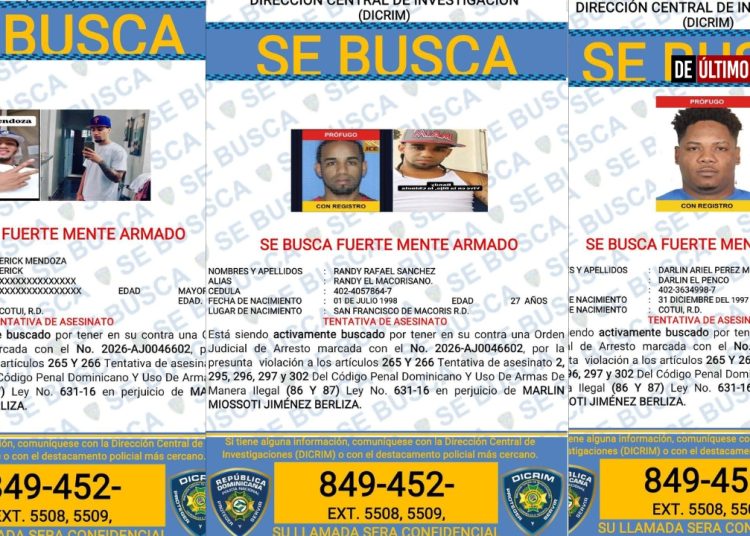 Policía busca a tres hombres acusados de tentativa de asesinato en Cotuí