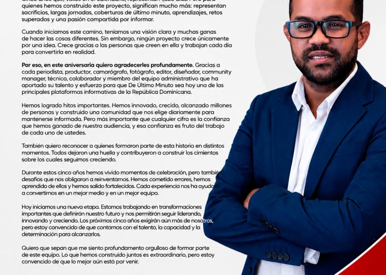 Carta al equipo por 5 años De Último Minuto